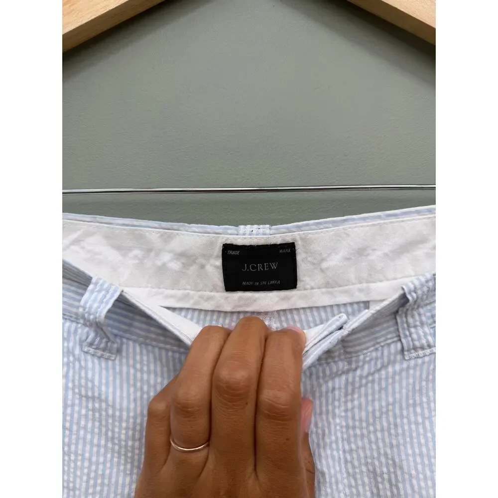 J.Crew Seersucker Shorts Blue White Stripe Flat Front Size 30